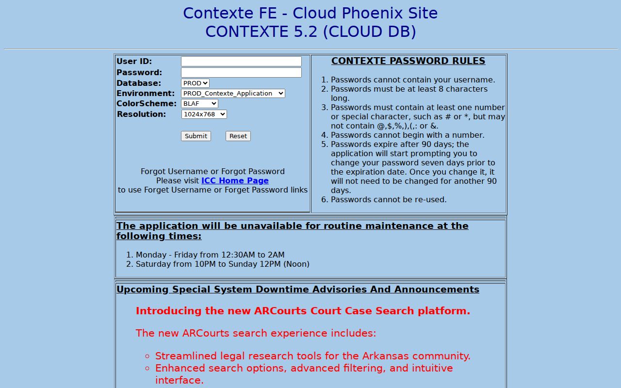 Crawford County court calendar Contexte maintenance notice