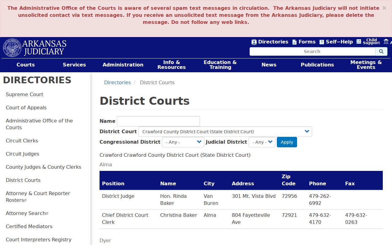 Crawford County court schedule district department directory