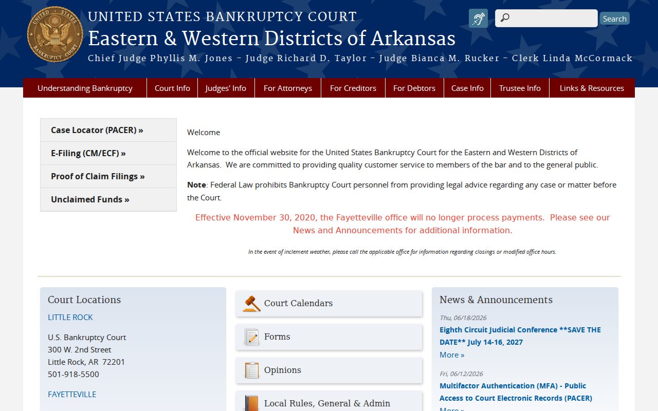 Kibler court records boundary with Arkansas Bankruptcy Court