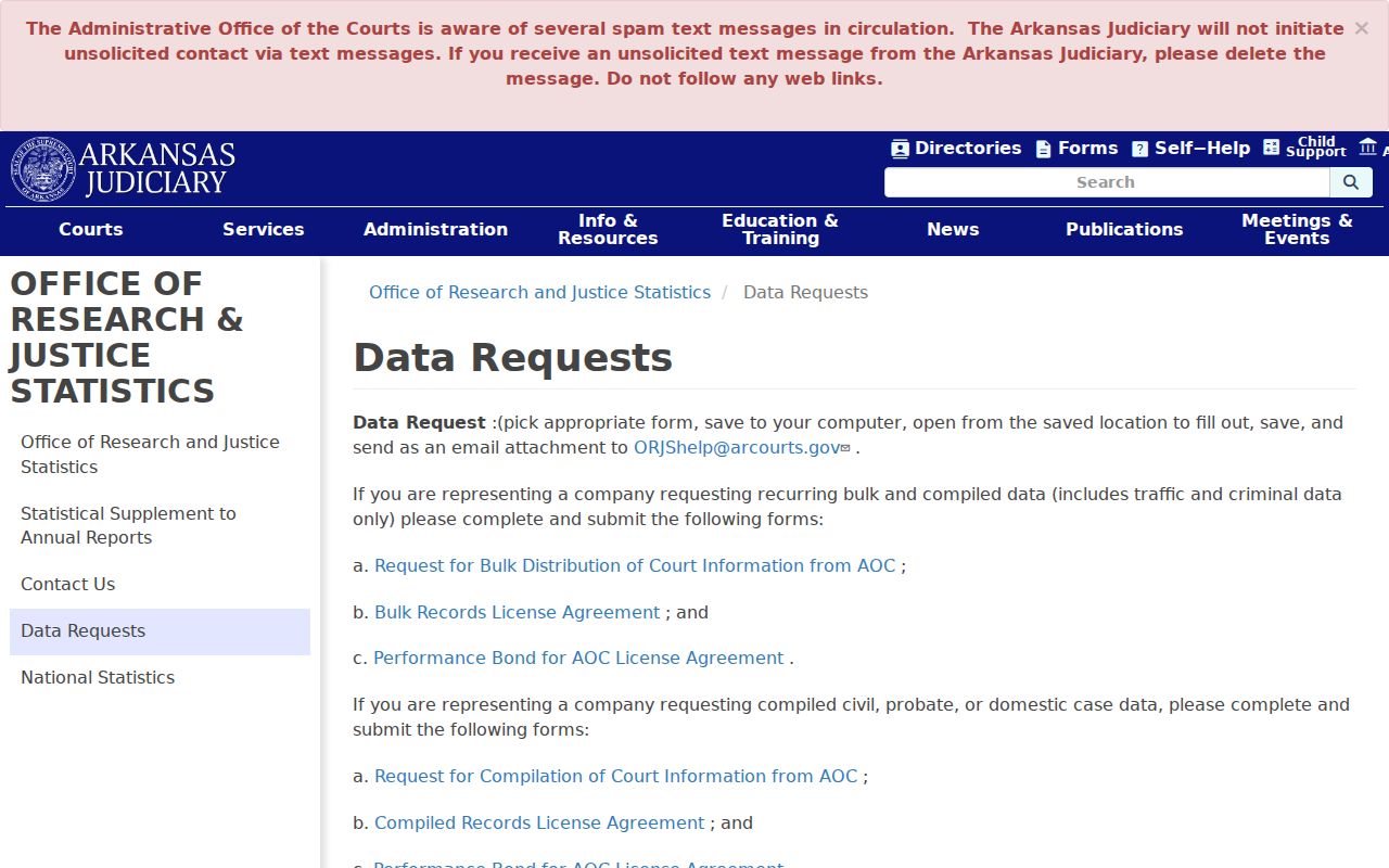 Crawford County court records AOC data request options