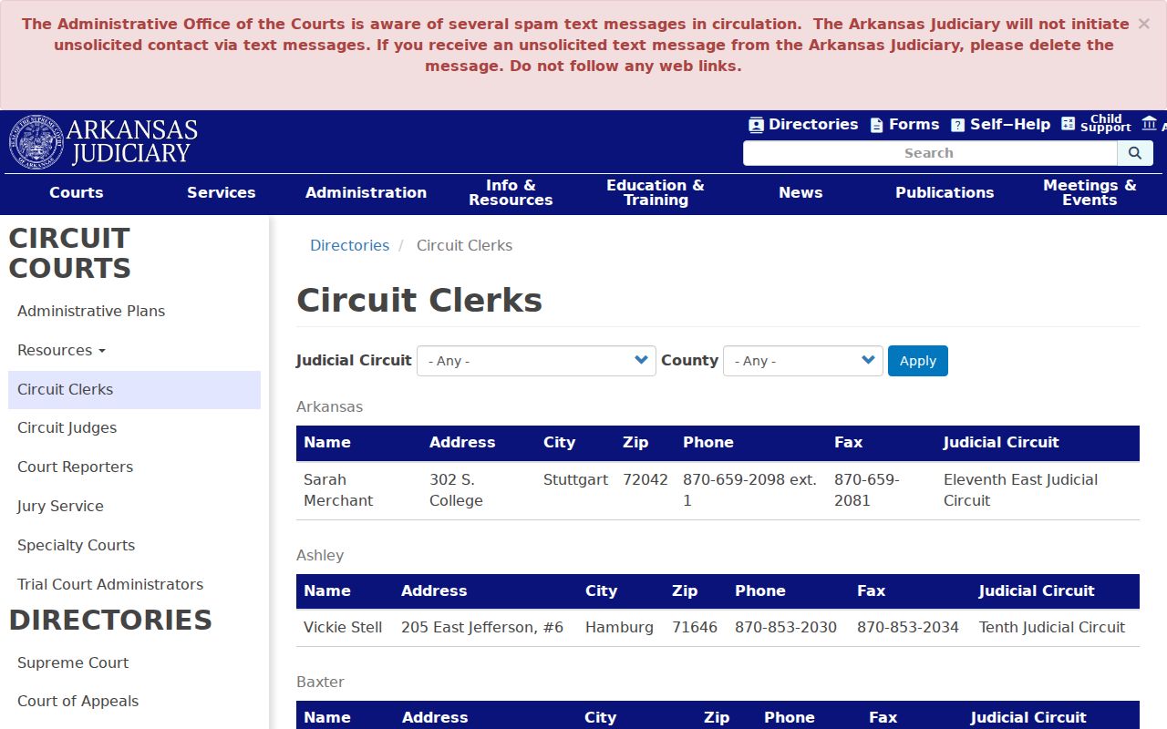 Crawford County court case records Circuit Clerk directory